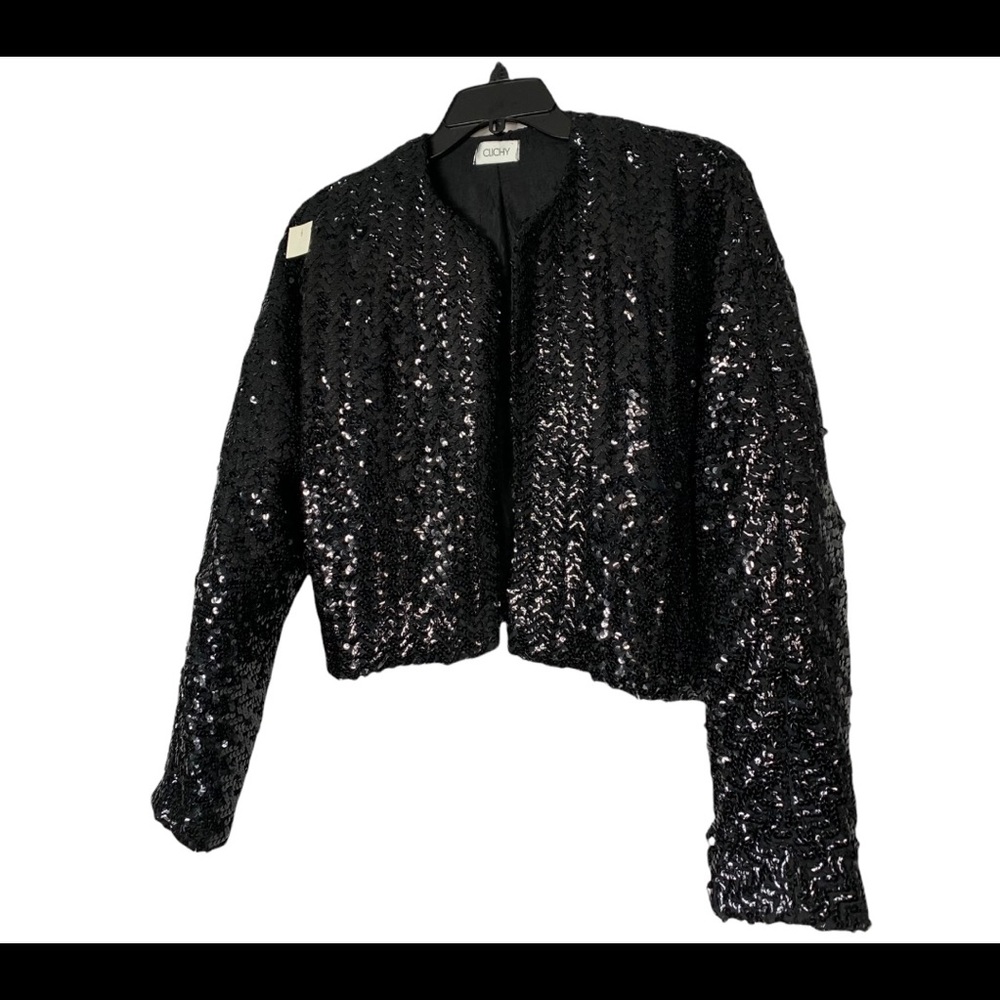 Vintage 1970s Disco Black sequin long sleeves jacket Size 14
